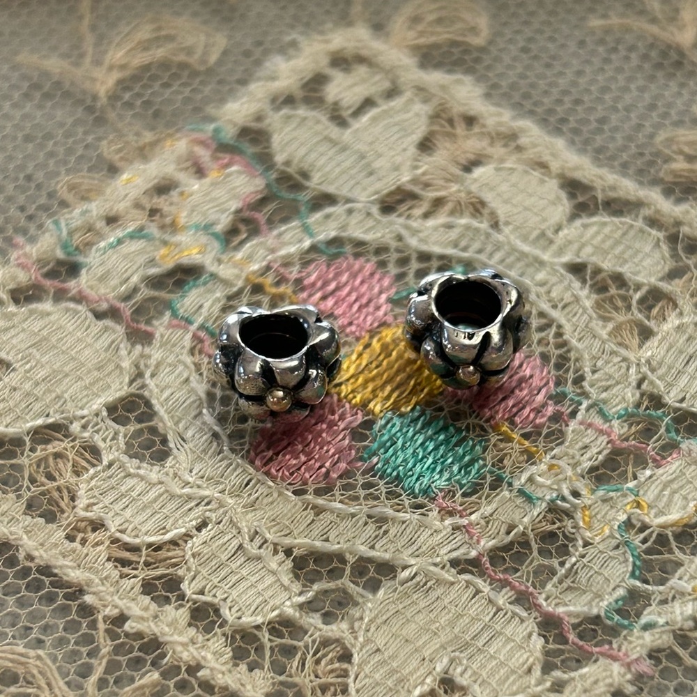 Pandora retired daisy flower spacer beads sterling silver 14k accents 925 ALE - Picture 2 of 7